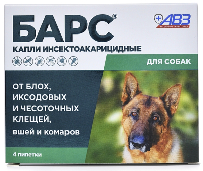 БАРС капли на холку инсектоакарицидные для собак 1-60 кг — 4 пипетки x 0,67 мл