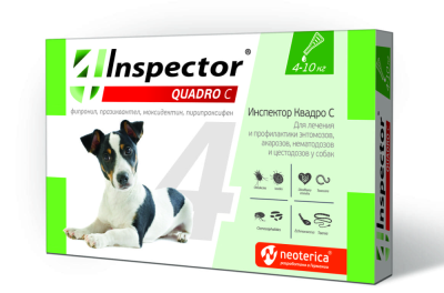 Inspector (Инспектор) Quadro C капли от блох, клещей и глистов для собак весом от 4 до 10 кг, 1 пипетка
