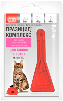 Празицид капли на холку от блох, клещей и гельминтов для котят весом до 4 кг, 1 пипетка