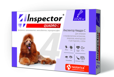 Inspector (Инспектор) Quadro C капли от блох, клещей и глистов для собак весом от 10 до 25 кг, 1 пипетка