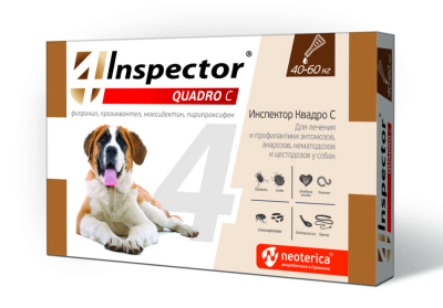 Inspector (Инспектор) Quadro C капли от блох, клещей и глистов для собак весом от 40 до 60 кг, 1 пипетка