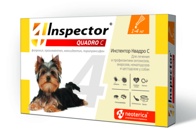 Inspector (Инспектор) Quadro C капли от блох, клещей и глистов для собак весом от 1 до 4 кг, 1 пипетка