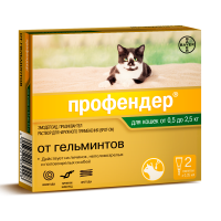 Профендер Спот-Он капли на холку от гельминтов для котят и взрослых кошек весом от 0,5 до 2,5 кг, 2 пипетки