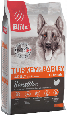 Provimi Petfood Rus Blitz (Блиц) Dog Sensitive Turkey & Barley Adult All Breeds сухой корм с индейкой и ячменем для взрослых собак всех пород с чувствительным пищеварением. Цены, купить в интернет-зоомагазине ЗОКВА-ВЕТ с доставкой