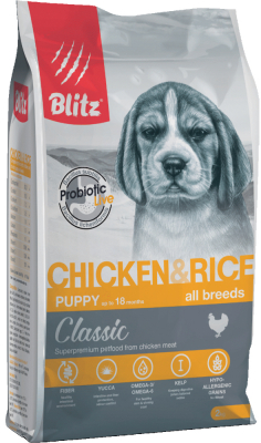 Provimi Petfood Rus Blitz (Блиц) Dog Classic Chicken & Rice Puppy All Breeds сухой корм с курицей и рисом для щенков всех пород. Цены, купить в интернет-зоомагазине ЗОКВА-ВЕТ с доставкой