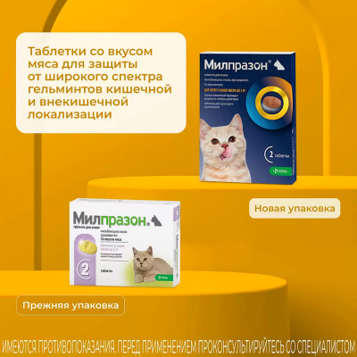 Милпразон 4 мг таблетки для кошек до 2 кг — 2 таблетки
