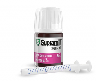 Supramil (Супрамил) 2,5/2,0 мг эмульсия для котят и взрослых кошек до 2 кг — 5 мл
