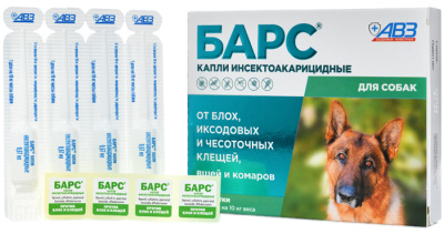 БАРС капли на холку инсектоакарицидные для собак 1-60 кг — 4 пипетки x 0,67 мл