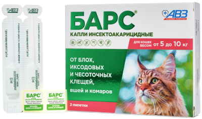 БАРС капли на холку инсектоакарицидные для кошек 5-10 кг — 2 пипетки x 0,5 мл