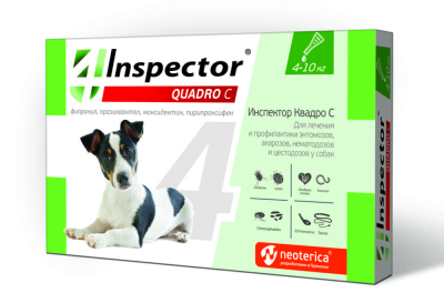 Inspector (Инспектор) Quadro C капли от блох, клещей и глистов для собак весом от 4 до 10 кг, 1 пипетка