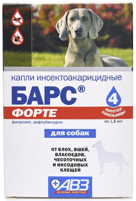 Барс Форте капли против блох и клещей для собак — 4 пипетки x 1,8 мл